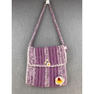 Handmade Crochet Crossbody Bag Purple White Daisy Ladybug Cottagecore Boho